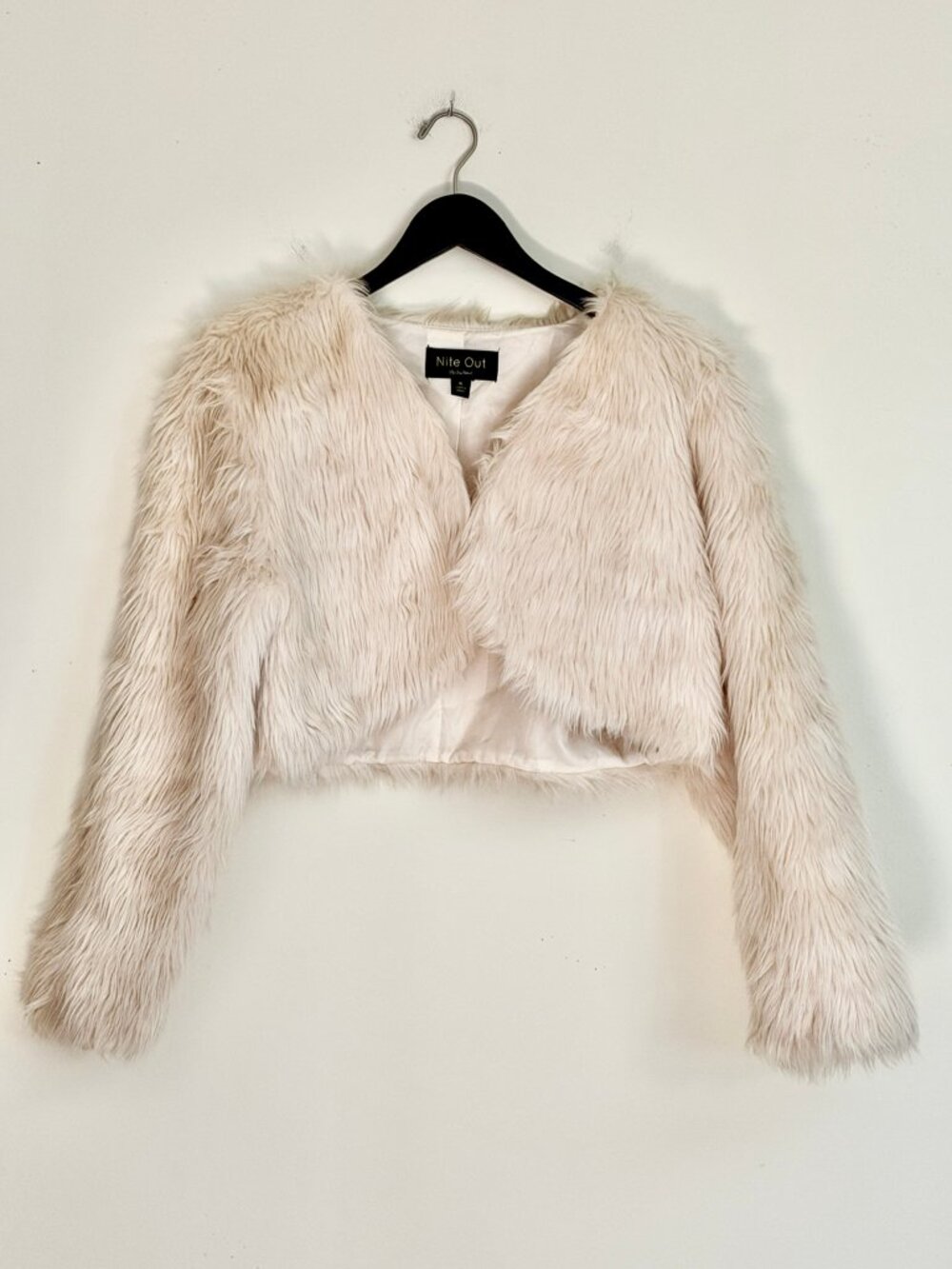 Nite Out by Say What Faux Fur Cropped Bolero Jacket Cream Cream Size XL
